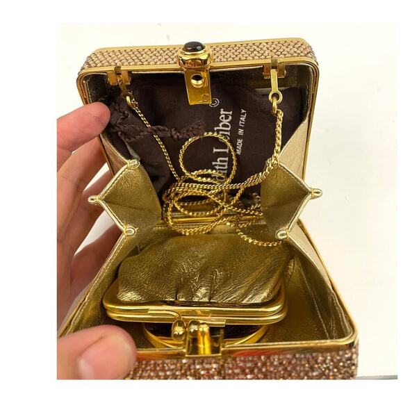 Judith Leiber Swarovski Crystal Gold Tone Metal Stone Evening Bag Clutch - Picture 13 of 16